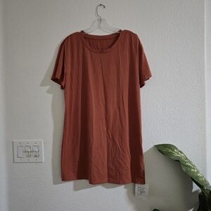Rust Orange Bamboo Long T Shirt, Sleeping T Shirt, Size M/L
